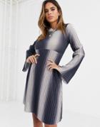 Asos Design Ombre High Neck Mini Smock Dress In Sparkle Rib-blue