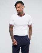 Asos Muscle Fit Ribbed Tee With Tipping Detail In White - White