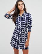 Unique 21 Belted Oversized Shirt Dress In Check Print - Navy Grid