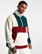 Bershka Oversized Cut And Sew Pullover In Multi Sherpa