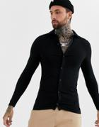 Asos Design Organic Blend Muscle Fit Long Sleeve Jersey Shirt In Black