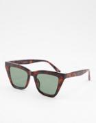 Asos Design Recycled Angular Frame Cat Eye Sunglasses In Tort-brown