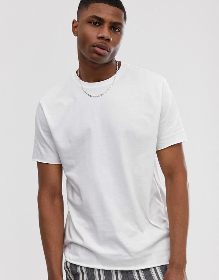 Asos Design Organic Heavyweight Relaxed Fit T-shirt With Crew Neck And Raw Edges In White - White