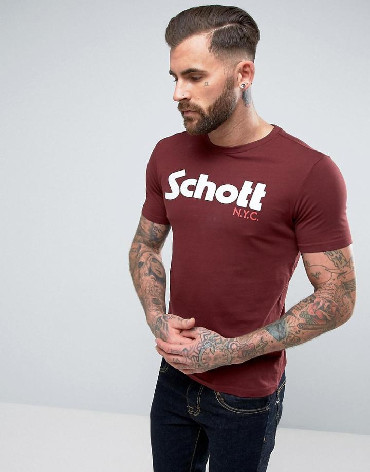 Schott Logo T-shirt In Bordeaux - Red