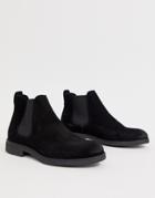 River Island Suede Boot In Black