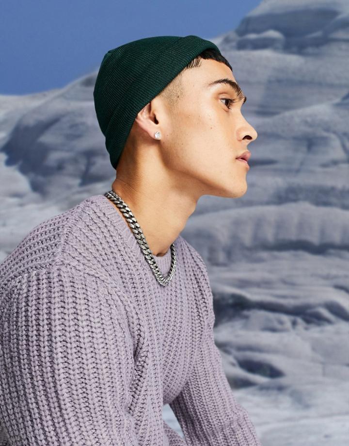 Asos Design Mini Fisherman Beanie In Jade Green