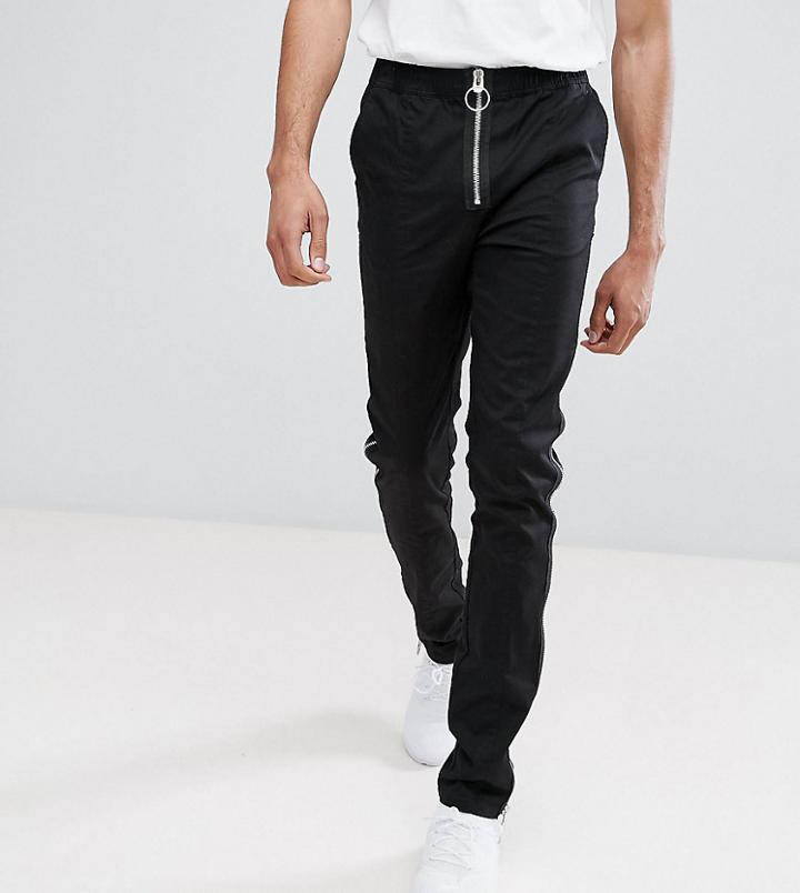 Asos Tall Skinny Pants With Side Zips In Black - Black