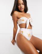 Asos Design High Leg High Waist Bikini Bottom Hawaiian Print-multi