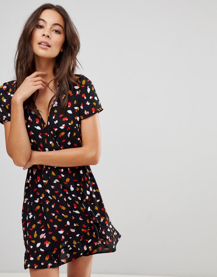 Oh My Love Wrap Mini Dress With Frill Detail - Black