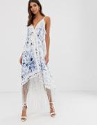 Asos Edition Strappy Wrap Embroidered Fringe Dress-multi
