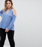 John Zack Plus Plunge Top With Metal Neck Detail - Blue