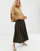 Weekday Pleated Midi Skirt In Dark Brown - Brown