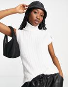 Urban Bliss High Neck Cable Knit Sleeveless Sweater In Cream-white