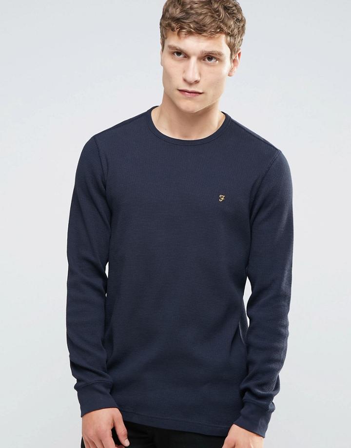 Farah Waffle Logo Long Sleeve Top Regular Fit In Navy - Navy