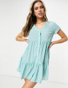 In The Style Polka Dot Smock Dress In Sage-green