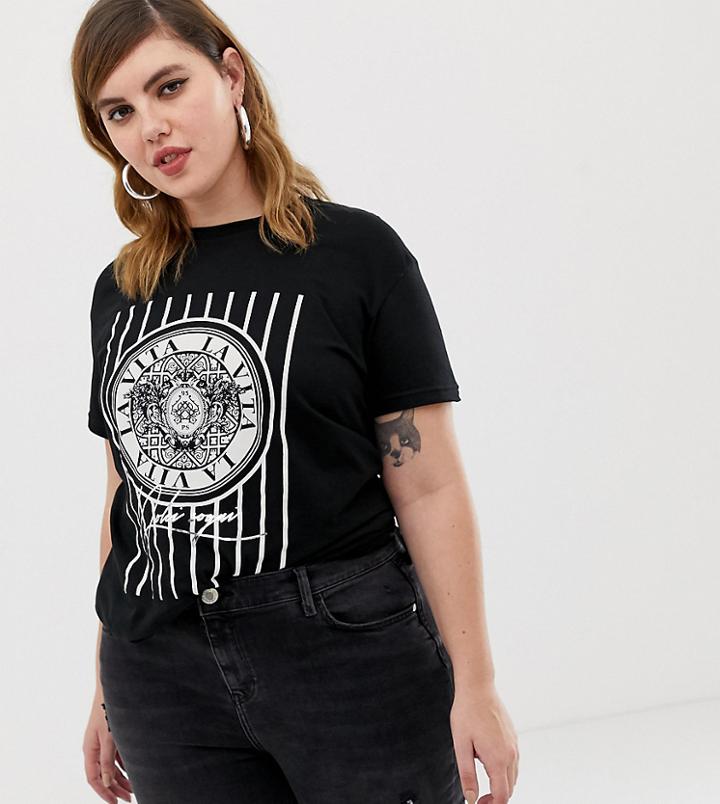 River Island Plus Motif T-shirt In Black - Black