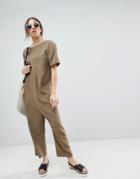Asos Minimal Jumpsuit With Dropped Crotch - Green