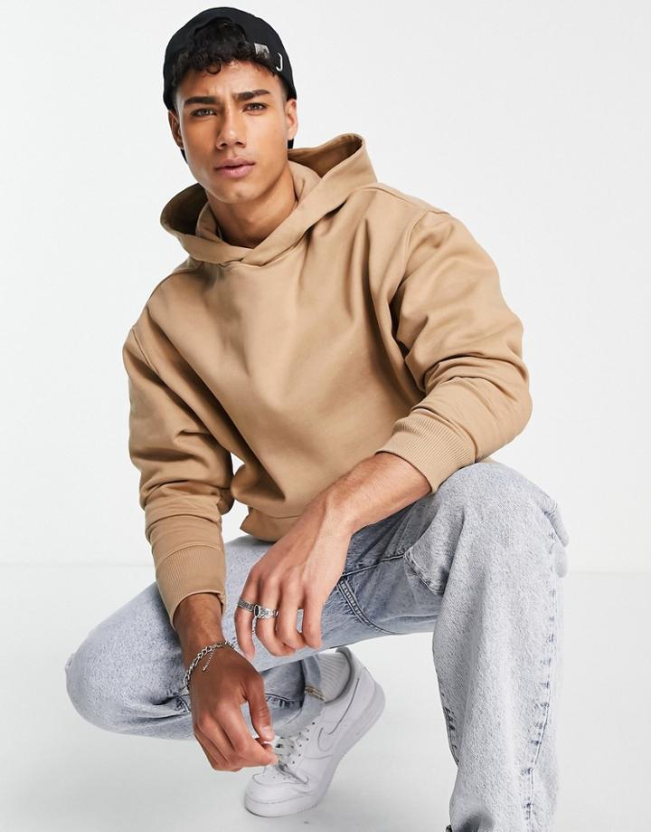 Asos Design Heavyweight Oversized Hoodie In Beige-brown