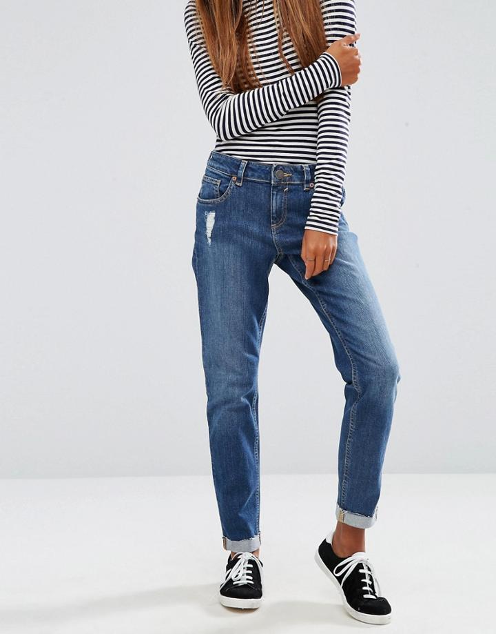 Asos Kimmi Shrunken Boyfriend Jeans In Roxy Mid Wash - Blue