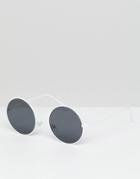 Asos Round Sunglasses In White Frame With Smoke Lens - White