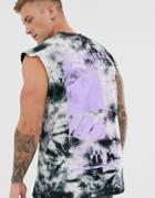Asos Design Sleeveless T-shirt In Tie Dye And City Back Print - Multi