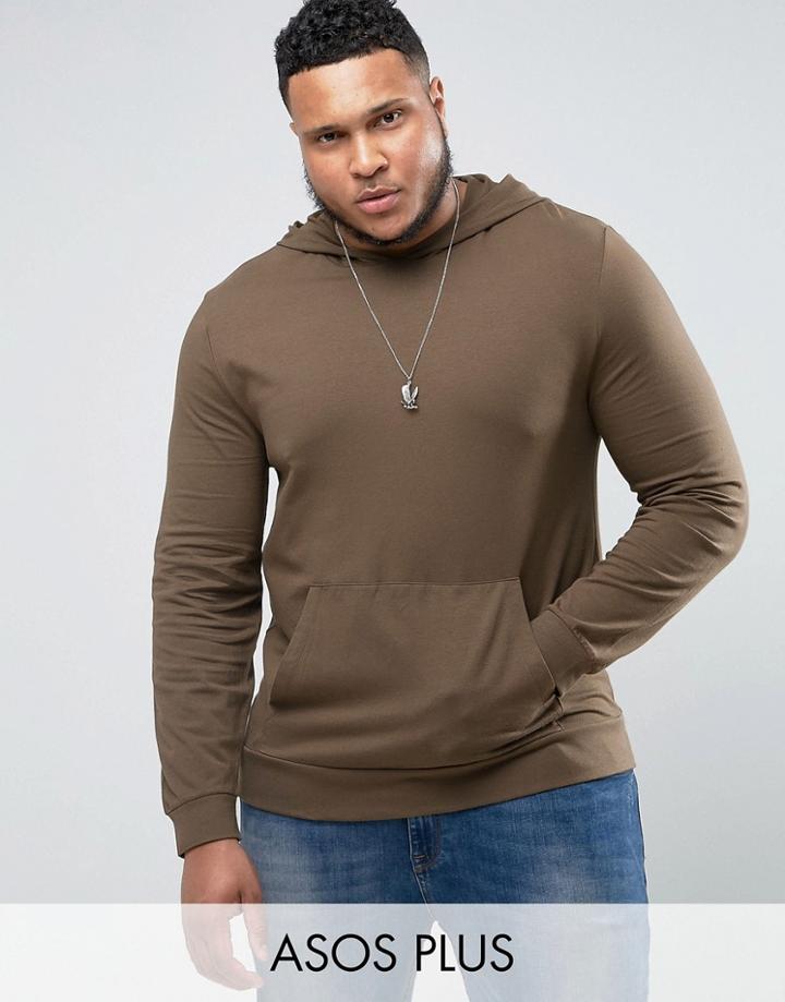 Asos Plus Lightweight Muscle Hoodie In Brown - Brown