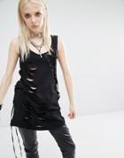 Tripp Nyc Slash Asymmetric Lace Up Top - Black