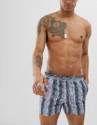 Asos Design Swim Shorts With Navy Snake Print In Short Length - Navy