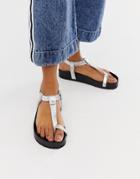 Asos Design Filmore Premium Minimal Footbed Toe Loop Sandals - Silver