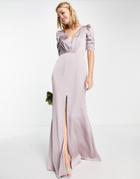 Maya Bridesmaid Open Back V Neck Maxi Dress In Gray Lilac-purple