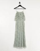 Beauut Bridesmaid Scattered Embellished 2 In 1 Maxi Dress In Soft Gray-grey