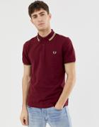 Fred Perry Twin Tipped Polo In Burgundy - Red
