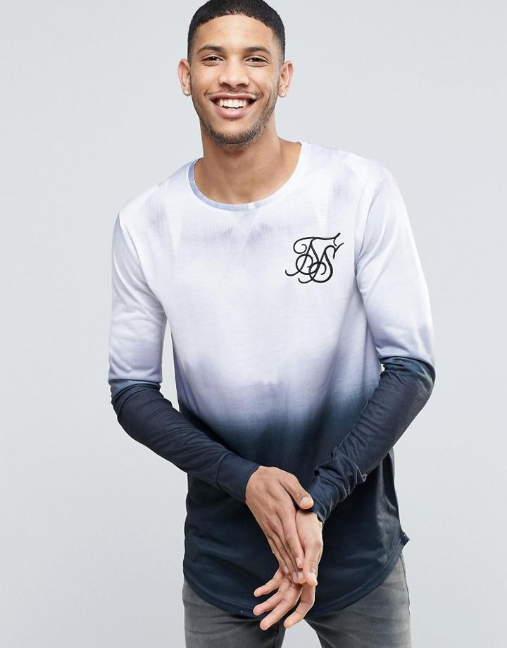 Siksilk Long Sleeve T-shirt In Dip Dye - White