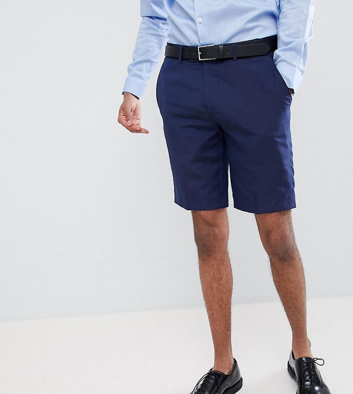 Farah Skinny Wedding Suit Shorts In Linen Exclusive - Navy