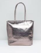 Lamoda Metallic Faux Python Tote Bag - Silver