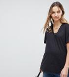 Asos Design Maternity T-shirt With V-neck In Linen Mix - Black