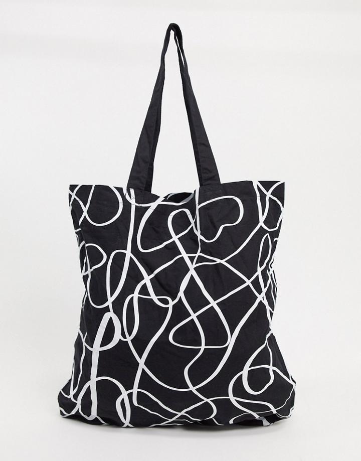 Asos Design Large Organic Cotton Shopper Bag In Abstract Squiggle Print-multi