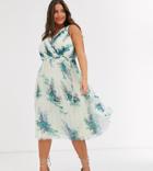 Asos Design Curve Midi Dress With Wrap Pleat Bodice In Blossom Floral Print