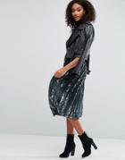 Asos Pleated Midi Skirt In Spliced Animal Print - Multi