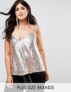 Club L Plus Allover Sequin Cami Top - Gold