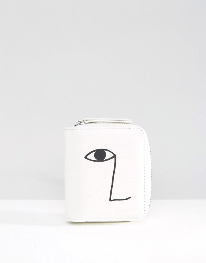 Monki Half Face Zip Around Wallet - White