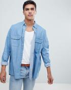 Asos Design Oversized Denim Shirt With Double Pockets - Blue