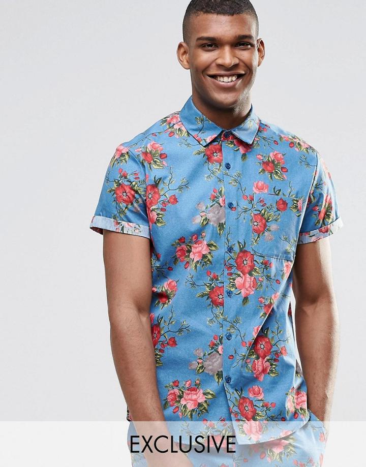 Reclaimed Vintage Floral Shirt In Regular Fit - Blue