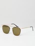 Asos Design Retro Sunglasses In Brushed Gold With Green Lens - Gold