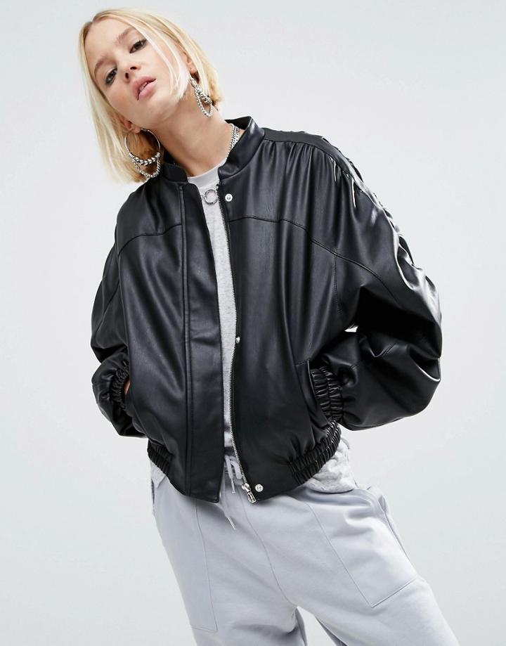 Asos Faux Leather Jacket With 80s Styling - Black