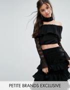 White Cove Petite Paneled Lace Frill Crop Top With Fluted Sleeves - Pi