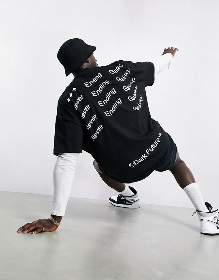 Asos Dark Future Oversized T-shirt With Logo Back Print In Black