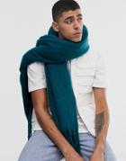 Asos Design Fluffy Texture Blanket Scarf In Teal-green