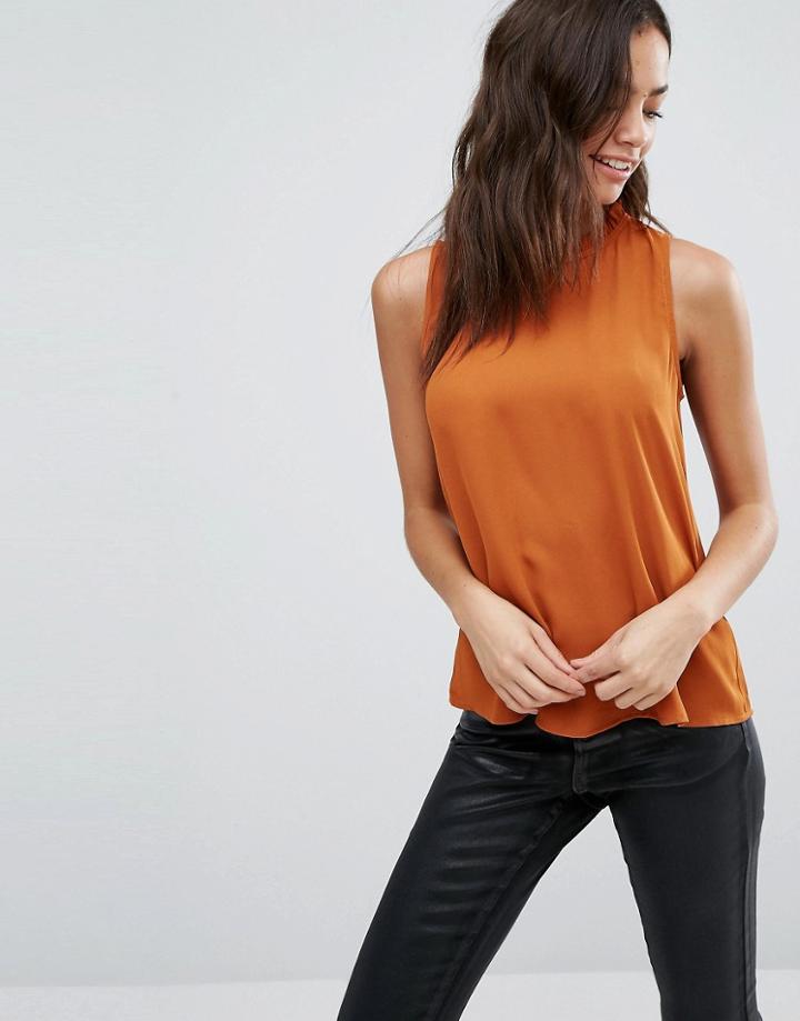 New Look Ruffle Neck Shell Top - Orange