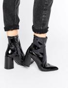 Mango Patent Point Block Heel Ankle Boot - Black